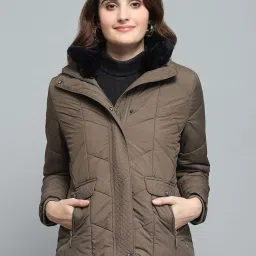 Monte Carlo Women's Brown Self Design Collar Neck Full Sleeve Jacket image 1