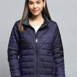 Monte Carlo Women's Navy Blue Self Design Mock Neck Full Sleeve Jacket image 1