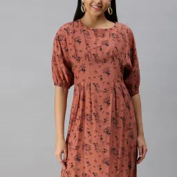 showoffff SHOWOFF Brown Polyester Print A Line Dress image 1