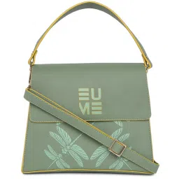 Eume Dragonfly Basil Green Leather Printed Satchel Handbag image 1