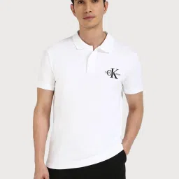 Calvin Klein Jeans Bright White Cotton Regular Fit Polo T-Shirt image 1