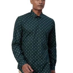 Turtle Dark Green Cotton Slim Fit Printed Shirt-picture-4