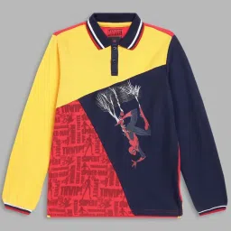 Blue Giraffe Kids Multicolor Cotton Printed Full Sleeves Spiderman Polo T-Shirt image 1
