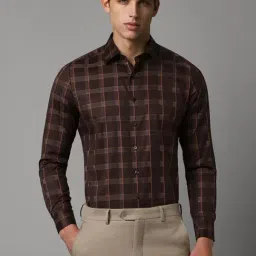 Louis Philippe Brown Cotton Slim Fit Checks Shirt-picture-26