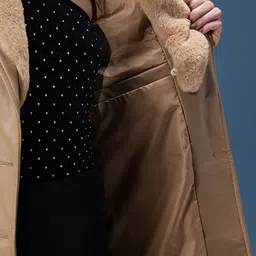 bebe PU Longline Coat With Detachable Faux Fur Collar & Belt image 2