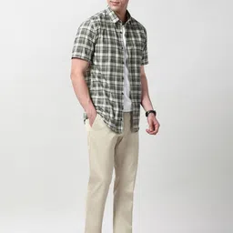 Peter England Casuals Tartan Checked Spread Collar Pure Cotton Slim Fit Shirt image 4