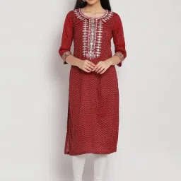 Biba Red Viscose Embroidered Straight Kurta-image-84