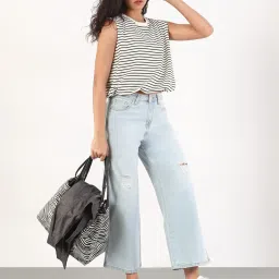 showoffff SHOWOFF Cream Acrylic Stripes Top image 5