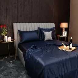 Stoa Paris Date Night Navy Polyester 300 TC King Bedsheet with 2 Pillow Covers-picture-18