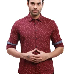 Parx Red Cotton Slim Fit Printed Shirt image 1
