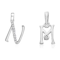 Taraash 92.5 Sterling Silver 'N' & 'M' Initial Letter Couple Pendants-picture-28
