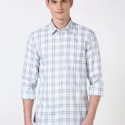 Peter England White Cotton Slim Fit Checks Shirt image 1