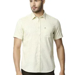 Basics Yellow Cotton Slim Fit Printed Shirt-picture-28