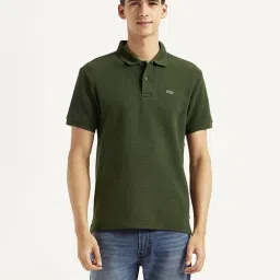 Levi's Olive Cotton Slim Fit Self Pattern Polo T-Shirt image 1