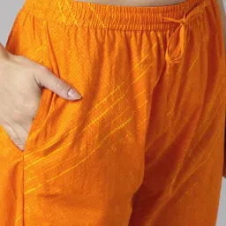 Vaamsi Orange Cotton Printed Shirt With Pyjamas image 4