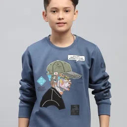 Monte Carlo Boys Blue Cotton Blend Printed Sweatshirt image 1