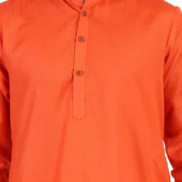 TAHVO Orange Cotton Slim Fit Self Pattern Kurta image 5
