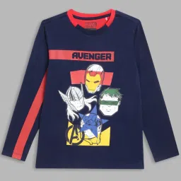 Blue Giraffe Kids Blue & Red Cotton Printed Full Sleeves Avengers T-Shirt image 1