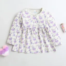 Bumzee Girls White Printed Full Sleeves Frock image 1