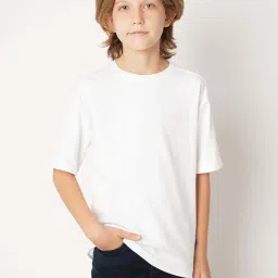 Jack & Jones Junior Boys Bright White Cotton Solid T-Shirt image 1