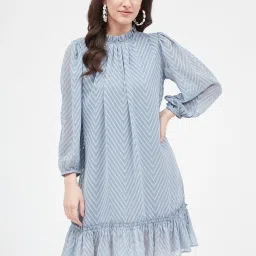 Kibo Blue Crepe Self Mini Dress image 1