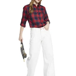 METTLE Red & Navy Cotton Chequered Shirt image 5