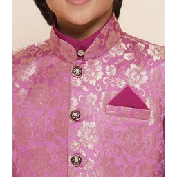 AJ Dezines Kids Pink Floral Print Full Sleeves Kurta, Pyjamas & Waistcoat image 5