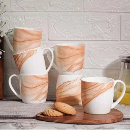 Femora Fine Alton White & Peach Bone China Cup (0.16 L) - Set of 6 image 1
