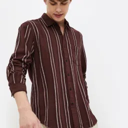 Fame Forever By Lifestyle Brown Regular Fit Striped Shirt image 1