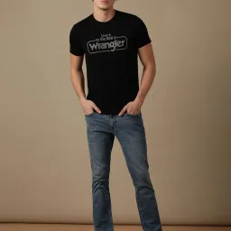 Wrangler Jet Black Regular Fit Logo Print Crew T-Shirt image 5
