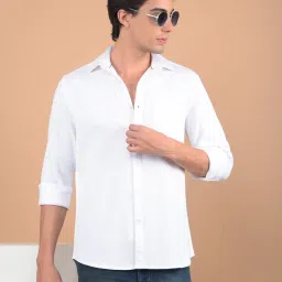 Crimsoune Club White Cotton Slim Fit Self image 1