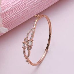 Aatmana White Square Studded AD Handcrafted Rose-Gold Tone Bracelet-picture-13