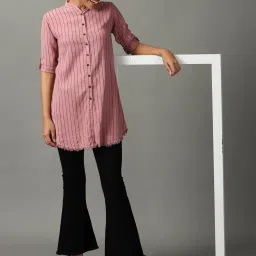 showoffff SHOWOFF Mauve Striped Longline Shirt image 5