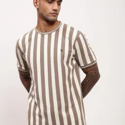 showoffff Showoff Olive & White Cotton Slim Fit Striped T-Shirt image 1