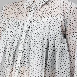 showoffff SHOWOFF Three-Quarter Sleeves Shirt Collar White Polka Dots Top image 5