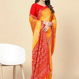 Rangita Yellow & Red Printed Saree With Unstitched Blouse image 5