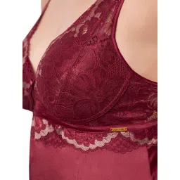 Amante Maroon Lace Pattern Baby Dolls image 5