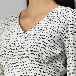 showoffff SHOWOFF Three-Quarter Sleeves V-Neck White Typography Crop Top image 5