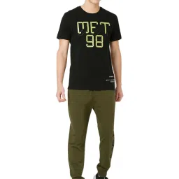 Mufti Black Cotton Slim Fit Printed T-Shirt image 5