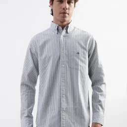 Gant Green Cotton Regular Fit Striped Shirt image 1