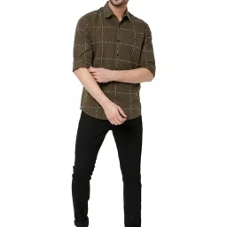 Mufti Green Cotton Slim Fit Checks Shirt image 5