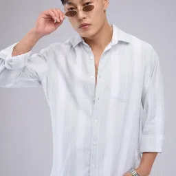 Vastrado Grey Cotton Relaxed Fit Striped Shirt image 1