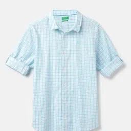United Colors of Benetton Kids Blue Cotton Checkered Shirts-picture-47