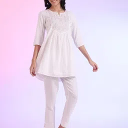 Aurelia White Cotton Blend Embroidered Kurti image 1
