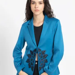 SHAYE Blue Embellished Blazer-image-34