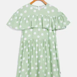 Crimsoune Club Kids Tea Green Printed Dress image 1