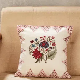 Fabindia Red Nazm Hand Block Printed Cotton Cushion Cover-image-37