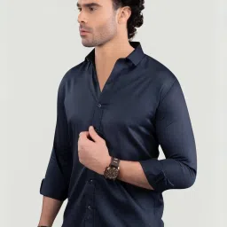Almaty Navy Blue Cotton Slim Fit Shirt image 1