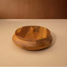 ellementry Brown Mango Wood Roti Box with Lid - Set of 1 image 2