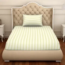 Spaces Skyrise Stripes Ivory 210 TC Cotton Single Bedsheet With 1 Pillow Covers image 1